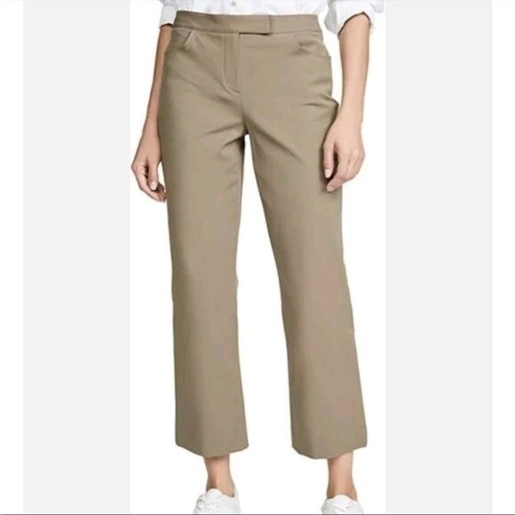 Theory Khaki Green Double Stretch cropped trouser pants women’s size XS 2 - Picture 1 of 14